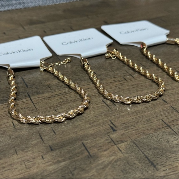 CK8. CALVIN KLEIN Gold-Tone Rope Bracelet 7” Chain 2” Extender NEW - Picture 2 of 3